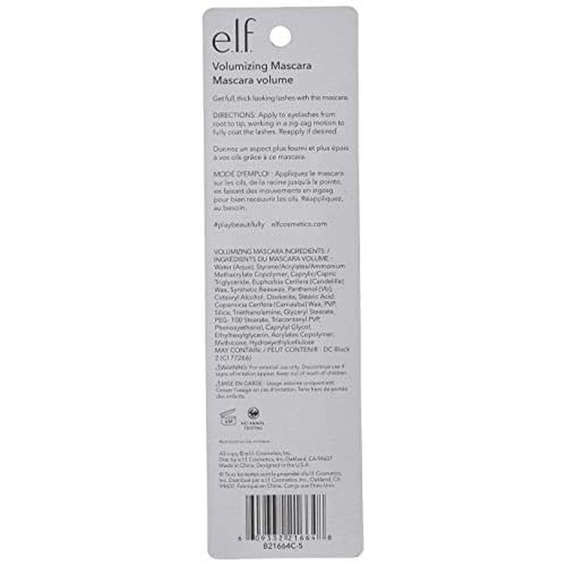 e.l.f. Cosmetics Volumizing Mascara, Mascara For Fuller, Thicker-Looking Lashes, Enriched With Vitamin E, Black,0.19 Fl Oz (Pack of 4)