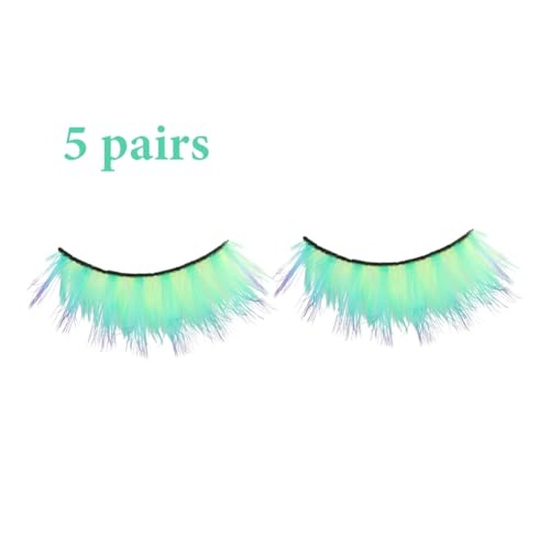 5 Pairs Charming False Eyelashes Fluorescence Glow In Dark For Women Reusable,Fluorescence Green False Eyelashes Wispy Dramatic Lashes Cat Eye Lashes(Fluorescent green)