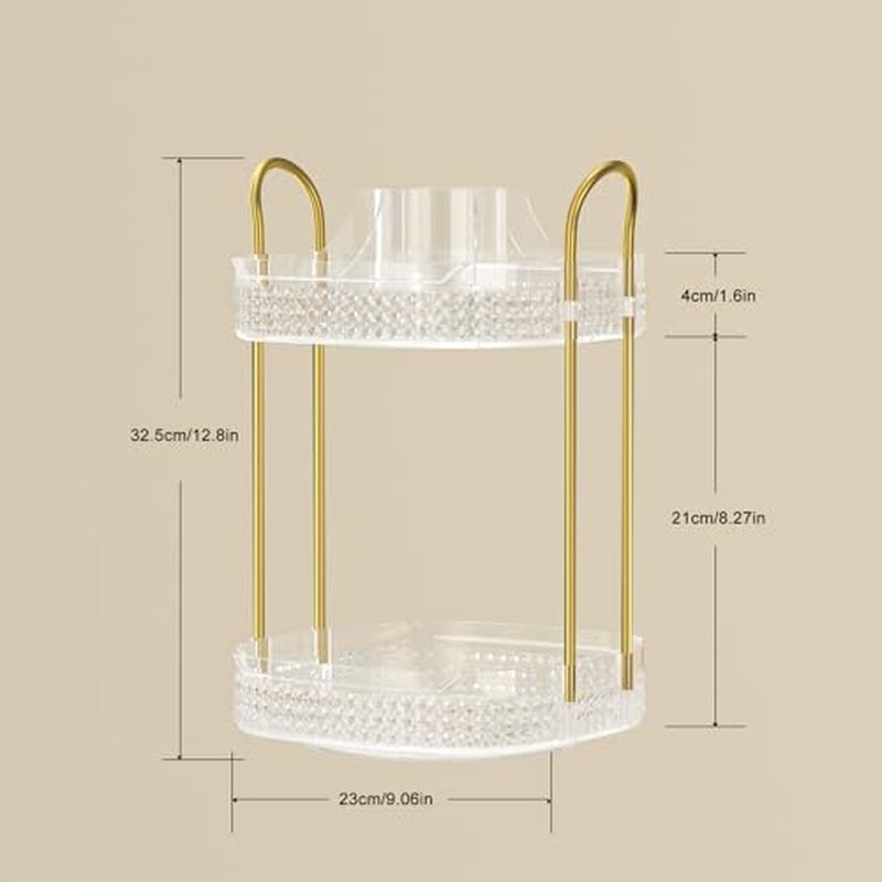 360 Rotating Makeup Organizer 2 Tier, Large Skincare Clear Make Up Storage Spinning Perfume Organizers for Bathroom Counter Dresser, White