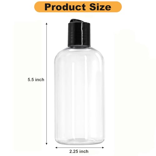 16 Pack 8oz Clear Plastic Refillable Travel Bottles with Disc Top Caps - Safe, BPA-Free