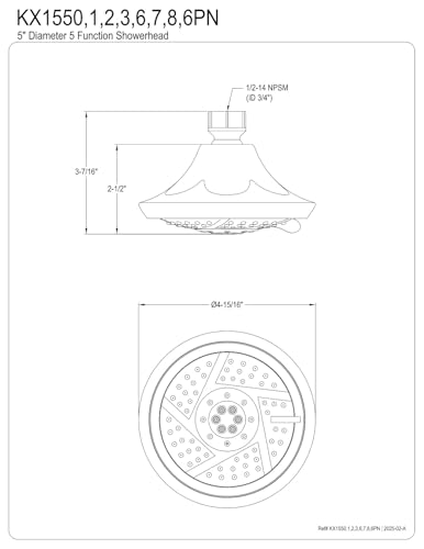 5-Inch ABS Shower Head with 5 Spray Modes - Polished Brass Finish