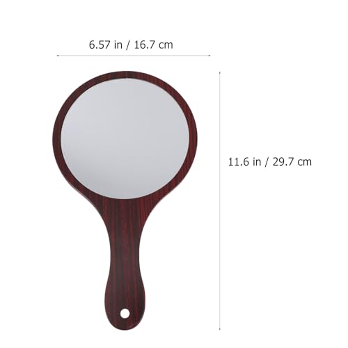 Wooden Handle Makeup Mirror - Handheld Round Cosmetic Mirror for Travel & Home