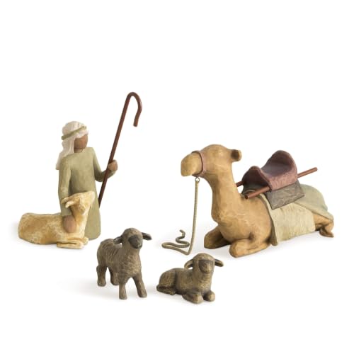 Nativity Shepherd and Stable Animals Set - Hand-Painted Christmas Figures