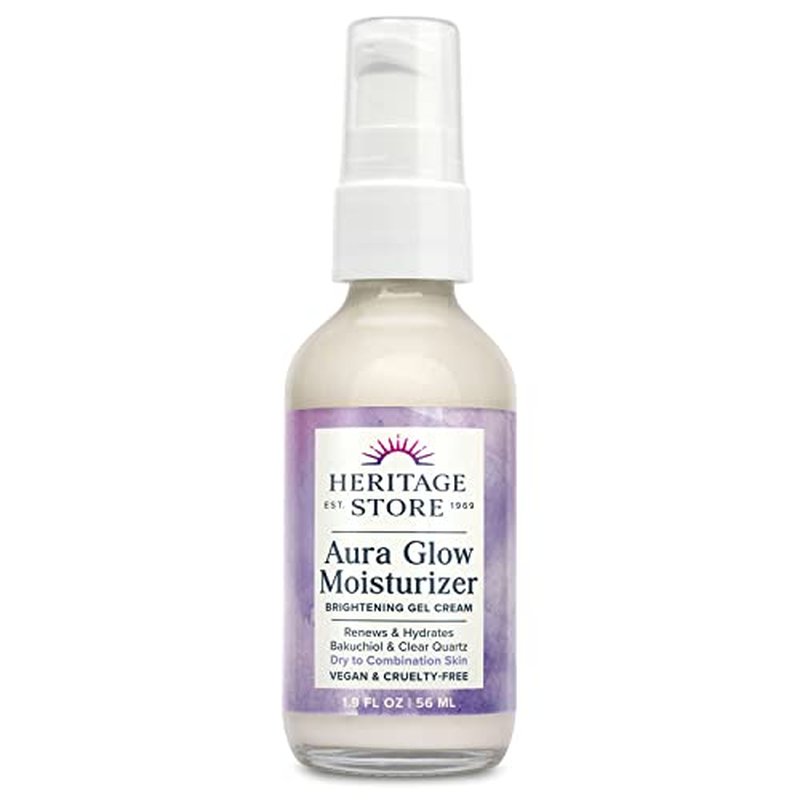 HERITAGE STORE Aura Glow Face Moisturizer for Dry Combination Skin - Gel Facial Moisturizer Brightens, Firms Skins Appearance, Adds Radiance w/Bakuchiol, Clear Quartz, Vegan, 60-Day Guarantee, 1.9oz