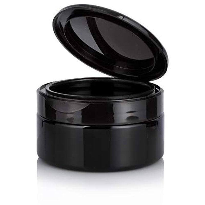 Black PET Plastic (BPA Free) Refillable Low Profile Jar with Black Flip Top Cap - 8 oz (6 Pack)