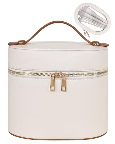 Prite 2-Piece Beige-Brown Travel Makeup Bag Set with Clear Pouch for Women