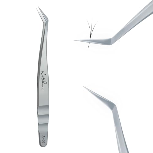 High Precision Lash Tweezers for Individual and Volume Eyelash Extensions Premium Stainless Steel Curved Fiber Tip Professional Isolation Tweezer