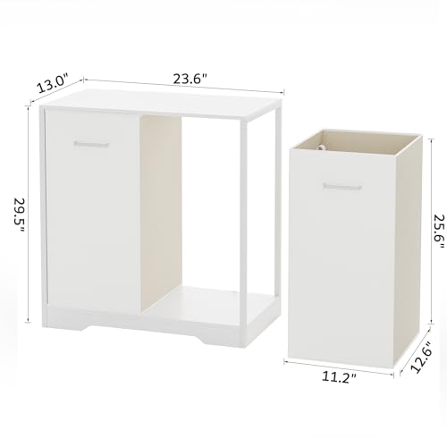 Heeytilly 120L Double Pull-Out Laundry Hamper Cabinet with Removable Bags, White, 23.6"L x 13"W x 29.5"H