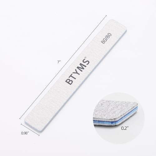 BTYMS 100 Count 80/80 Grit Rectangle Nail Files for Acrylic Nails & Manicure