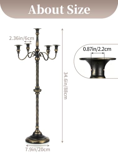 Sziqiqi Black 35in Tall 5-Arm Floor Candelabra - Gothic Decor, Set of 2