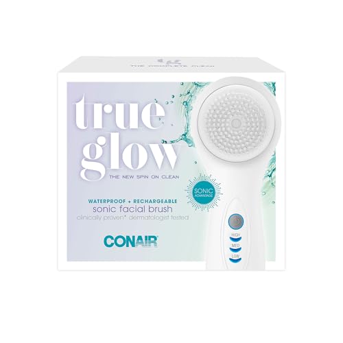 Conair True Glow Sonic Facial Brush with 1 Brush Head - Waterproof & Rechargeable