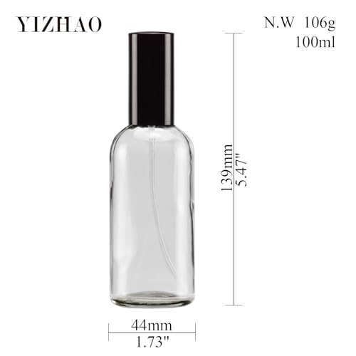 100ml Glass Spray Bottles Set with Fine Mist Nozzles - Refillable Travel Essential Oil Bottles - Transparent, 9 Pack