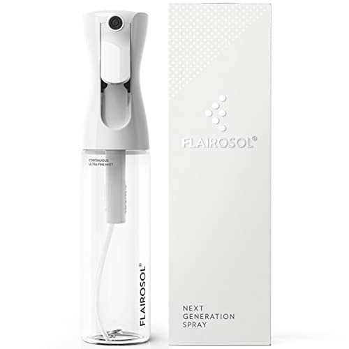 FLAIROSOL - The Original, 2 Pack Spray Bottle for Hair, Continuous Mister, Ultra Fine Water Mist - Clear Bottle & White Bottle