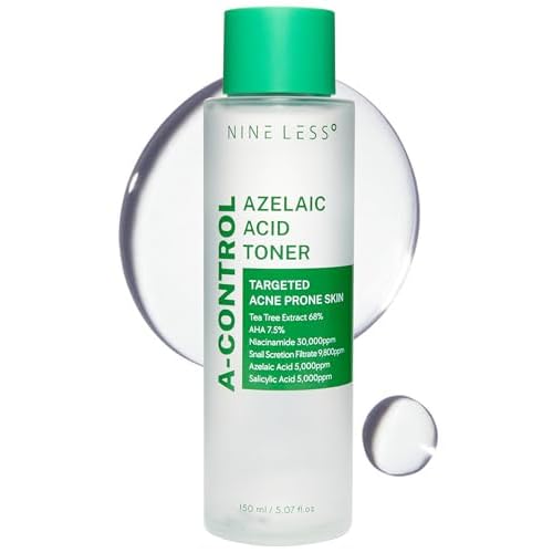 Nineless A-Control Azelaic Acid Toner with AHA & BHA - Pore Refining & Soothing Facial Toner for Acne-Prone Skin - Redness Relief & Dark Spot Corrector, Korean Skincare, 5.07 fl.oz