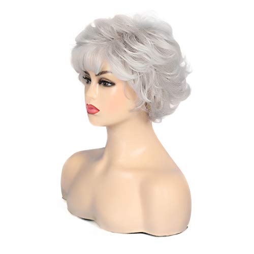 Grey Curly Costume Wig with Bangs for Women - Natural Look, Fluffy Synthetic Hair