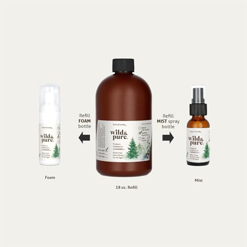 Wild & Pure EWG Verified Natural Travel Size Body Wash Set (1.7oz Foam, 0.9oz Spray + wipes) | Cleanser, Deodorizer, Moisturizer | pH-Balanced, Microbiome-Friendly, Plant-Based | Refillable Skincare