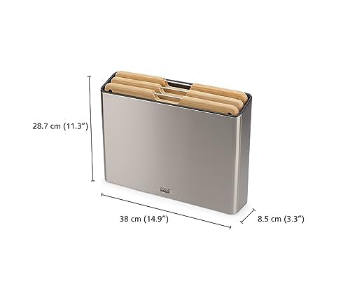 Bamboo Cutting Board Set with Stainless Steel Slim Case - 15"L x 3.4"W, Double-Sided, Non-Slip Feet