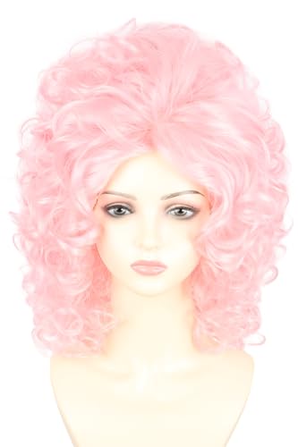 Pink 60s Beehive Bouffant Wig - Voluminous Retro Curly Costume Hair - Pink1