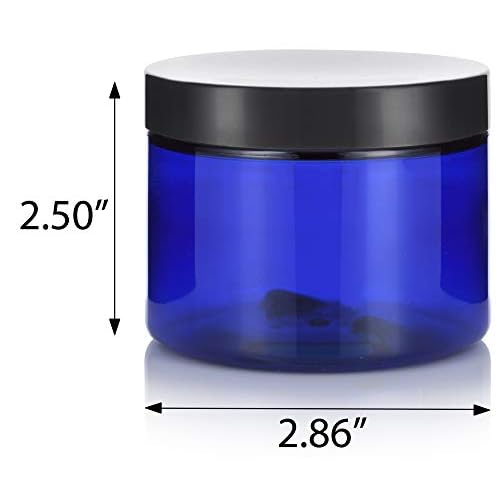 6 oz Cobalt Blue PET Plastic Jar with Black Smooth Lid (12 pack) Storage Containers