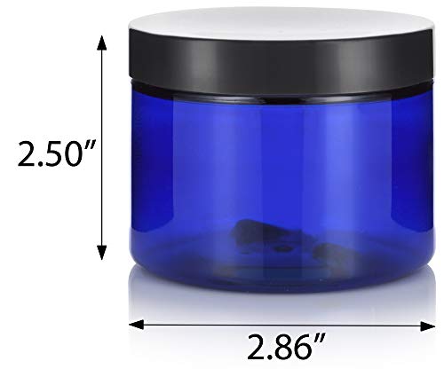 12 Pack 6oz Cobalt Blue PET Plastic Jars with Black Lid - Storage Containers