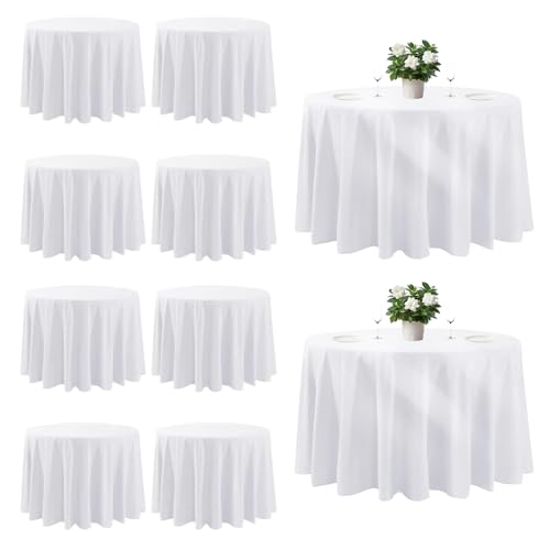 White 120 Inch Round Tablecloth 10 Pack - Stain Resistant & Wrinkle-Free Polyester for Wedding & Events