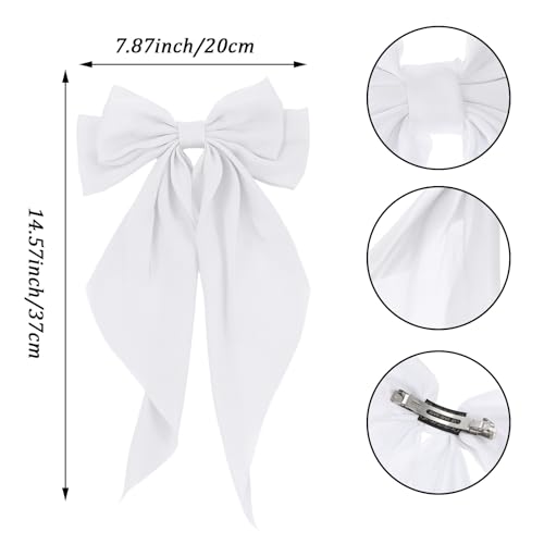 Large Satin Hair Bows for Women & Girls - 20 Colorful Hair Accessories with Long Tails