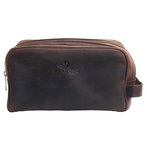 Steve Leather Toiletry Travel Pouch With Waterproof Linning, (DARK BROWN)