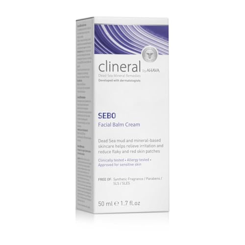 AHAVA Clineral Sebo Facial Balm Cream - Rich balm reduces facial irritation & redness, softens dry & sensitive skin, enriched with Osmoter, Dead Sea Mud, Aloe Vera, Hippophae & Bergamot Oil, 1.7 Fl.Oz