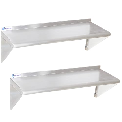 SWOTCATER 2 Pack Stainless Steel Wall Shelves 12x36 Inches - Heavy Duty Kitchen Storage, Rust-Resistant, Easy Assembly