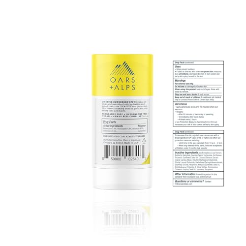 Oars + Alps Clear Face Sunscreen Stick, SPF 35 Travel Sunscreen Roll On for Face & Body, SPF Stick with Vitamin E & Antioxidants, Water & Sweat Resistant, All Skin Types, Moisturizing, 1.7oz, 2pk