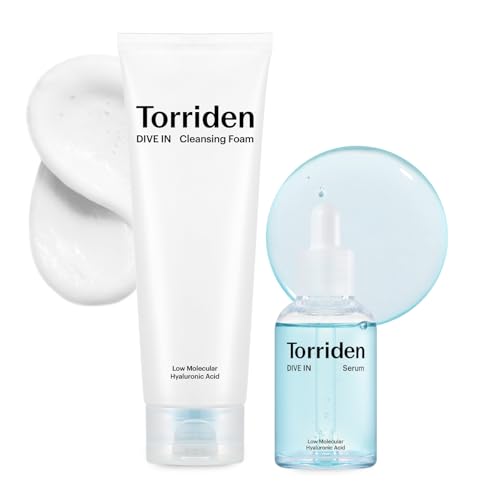 TORRIDEN Dive-in Low-molecular Hyaluronic Acid Serum 1.69 fl oz + Facial Cleansing Foam 5.07 fl oz | Vegan Clean Cruelty Free Facial Deep Hydrating Moisturizer and Cleanser