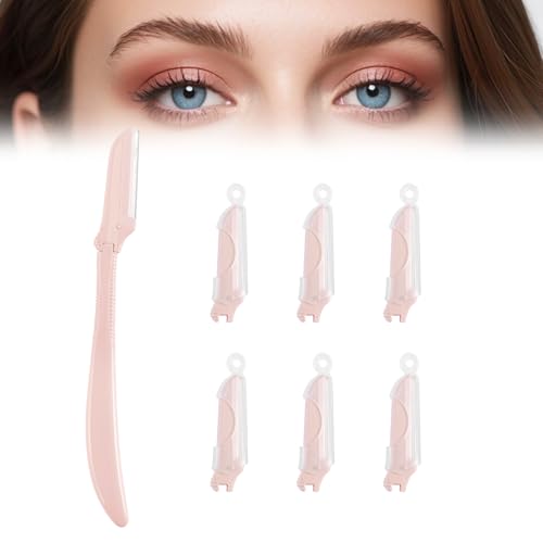 Eyebrow Razors&Dermaplane Razors Set - Japanese Blades Face Razors for Peach Fuzz and Fine Hair, Multipurpose Exfoliating Dermaplaning Tools for Women and Men, 6 Replacements Heads Included
