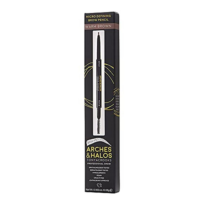 Arches & Halos Micro Defining Brow Pencil - Get Fuller and More Defined Brows - Long-Lasting, Smudge Proof, Rich Color - Dual Ended Pencil with Brush - Vegan and Cruelty Free - Warm Brown, 0.08 g
