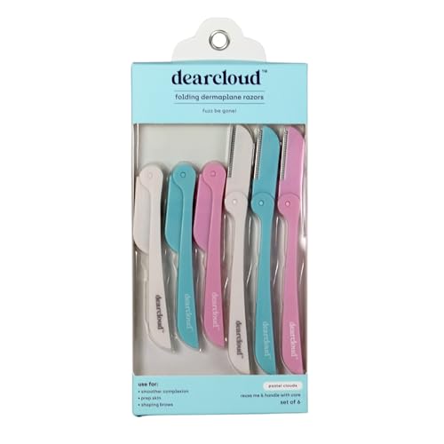 dearcloud Pastel Clouds Folding Dermaplane Razors ? Set of 6 ? Flawless Facial Hair Remover, Dermaplane Razor for Women Face & Exfoliation Tool (Pastel Clouds Folding)