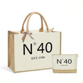 KongMoTree Birthday Gifts for Women Her, Birthday Bag, Reusable Vintage Jute Tote Bag and Makeup Bags With Zipper