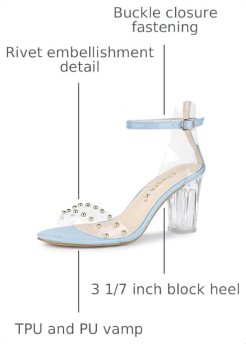 Allegra K Women Clear Chunky Heel Ankle Strap Block Sandals Sky Blue Size 9