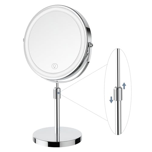 GioeDa Lighted Makeup Mirror with 10x Magnification, Adjustable Height & Brightness