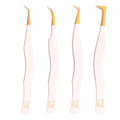 M LASH Eyelash Tweezers for Eyelash Extensions (Set of 4) - Professional Lash Extension Tweezers - Fiber Tip Lash Tweezers, Japanese Steel, Diamond Grip For Flawless Application (White)