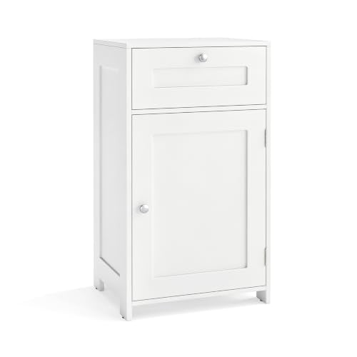 GIANTEX White Floor Bathroom Storage Cabinet 13.5"D x 17"W x 30.5"H with Door & Drawer