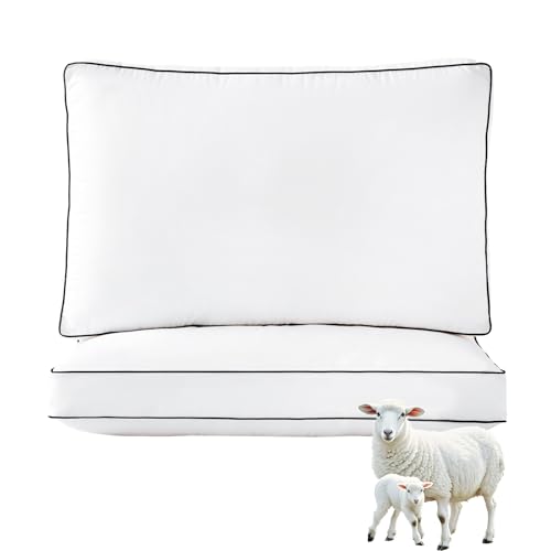King Size Wool Pillow Set of 2 - White Australian Wool & Down Alternative Support Cushions