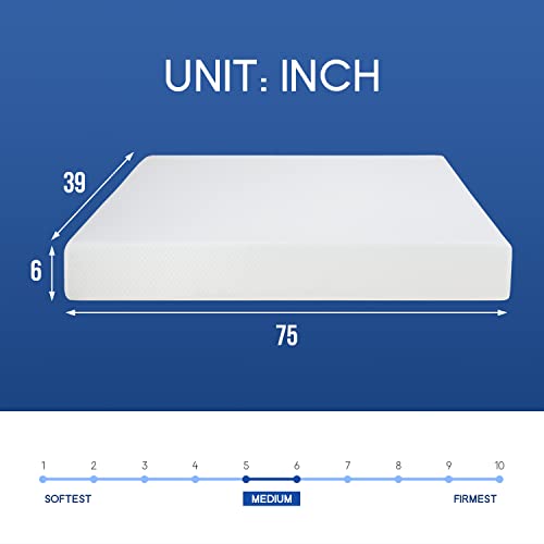 Twin Gel Memory Foam Mattress - 6 Inch Support Bed, Fiberglass Free, CertiPUR-US Certified, Cool Sleep - White