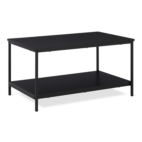 Black Rectangular Coffee Table with Bottom Shelf - Modern Living Room Centerpiece