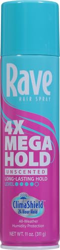 Rave Unscented 33oz 4X Mega Aerosol Hairspray - 24-Hour Hold, Humidity-Resistant, Vitamin-Enhanced, Pack of 2