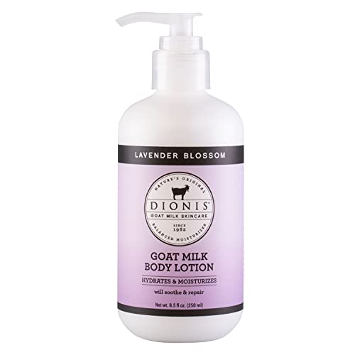 Dionis Goat Milk Skincare Lavender Blossom Scented Lotion (8.5oz) and Hand & Body Bar Soap (6oz) Bundle - Made in USA - Cruelty Free and Paraben Free Formula