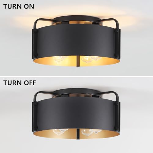Black 4-Light Flush Mount Ceiling Light Fixture with Gold Inside - Modern Kitchen & Living Room Lighting - Variation of THIS listing