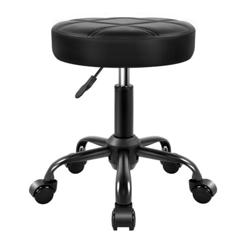 Adjustable PU Leather Rolling Stool Chair for Salon Spa & Home Black