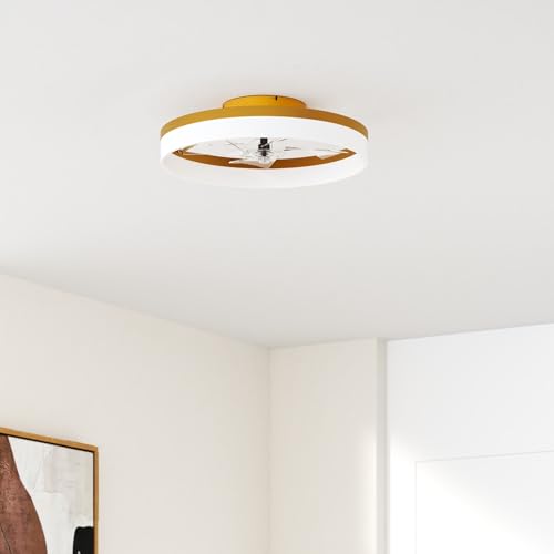 Gold Low Profile Ceiling Fan with Lights and Remote 19.7in Smart Bladeless LED Fandelier