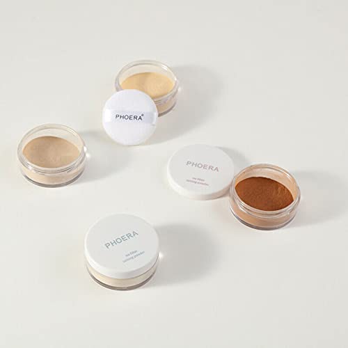 PHOERA Translucent Makeup Setting Matte Face Powder + Puff, Long Lasting Lightweight Foundation Make Up Fixer Beauty Blender Highlighter Palette - Ideal for Flash Photography - 02 COOL BEIGE