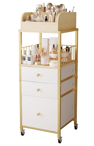 Gold Makeup Organizer Cart with Drawers & Shelves for Vanity