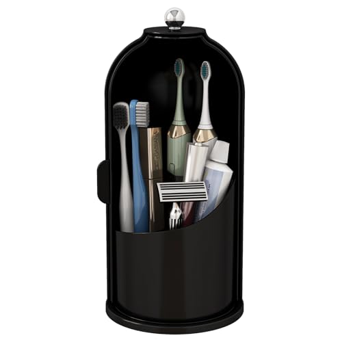 Waterproof Toothbrush Holder with 180° Rotating Cover - Solid Black - Zufudo